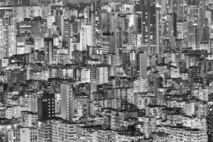 grayscale photo of city buildings
